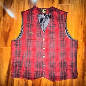 Wyoming Traders Mens Wyoming Wool Cowboy Ranch Wear Vest - RED PLAID
